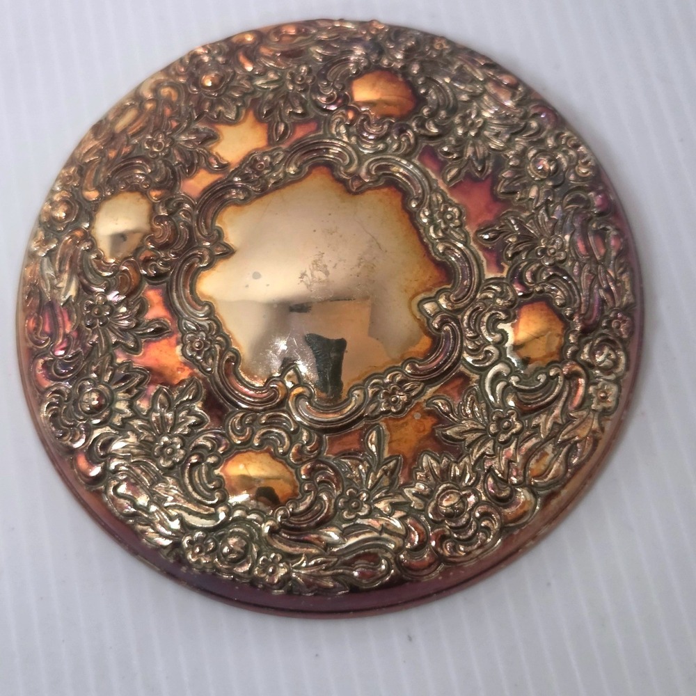 Towle Pocket Mirror Rose Silver Fair Repousse Floral Antique Rare No Handle